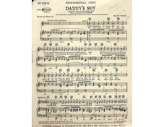 7791 | Daddy's Boy - professional Copy - For Piano and Voice with Ukulele chord symbols