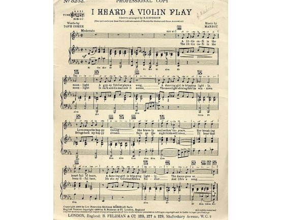 7791 | I Heard a Violin Play - Professional Copy - For Piano and Voice wiith Ukuele chord symbols