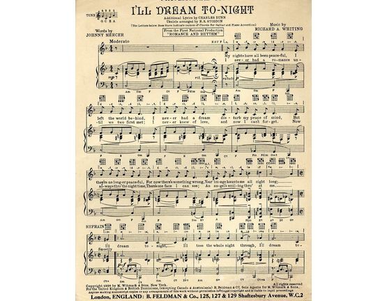 7791 | I'll Dream Tonight - Song from the First National Production  "Romance and Rhythm"