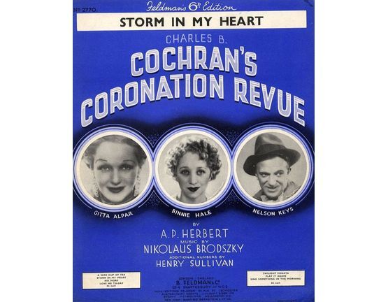 7791 | Storm in my Heart - From Charles B. Cochran's Coronation Revue - For Piano and Voice - Feldman's 6d edition No. 2770