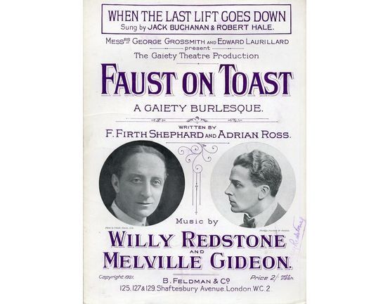 7791 | When the last lift goes down  - Sung by Jack Buchanan and Robert Hale - From Messrs George Grossmith and Edward Laurillard Gaiety Theatre Production "