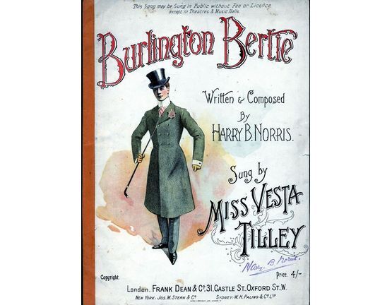 7806 | Burlington Bertie - Sung by Miss Vesta Tilley - For Voice and Piano