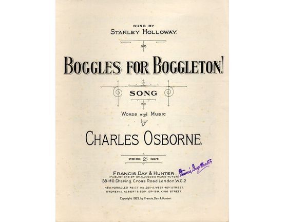 7807 | Boggles for Boggleton! - Song sung by Stanley Holloway - For Piano and Voice
