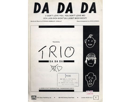 7807 | Da Da Da (I dont love you, you dont love me) (Ich lieb dich nicht du liebst mich nicht) - Recorded by Trio - For Piano and Voice with chord symbols