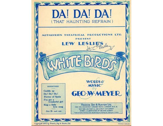 7807 | Da! Da! Da! (That Haunting Refrain) - From Lew Leslies Mithayrion theatrical production "White Birds" - For Piano and Voice
