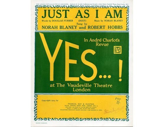 7807 | Just as I am (Duet)- Sung by Norah Blaney and Robert Hobbs in Andre Charlot's Revue