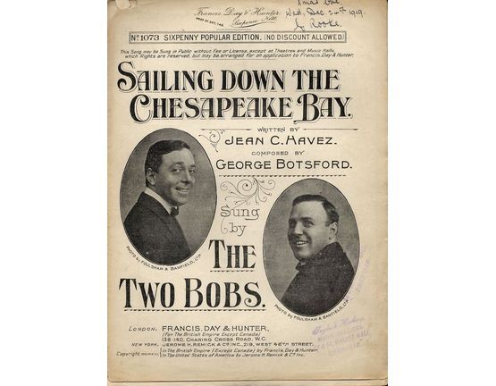 7807 | Sailing down the Chesapeake Bay - Sung by the Two Bobs - For Piano and Voice