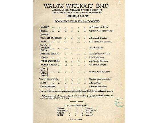 7807 | Waltz Without End - A Musical Comedy Romance - Vocal Score