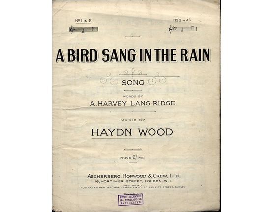 7809 | A Bird Sang In The Rain - Song - In the key of F major for low voice