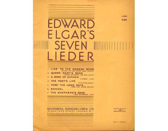 7809 | Edward Elgar's Seven Lieder - For High voice with English & German words,
