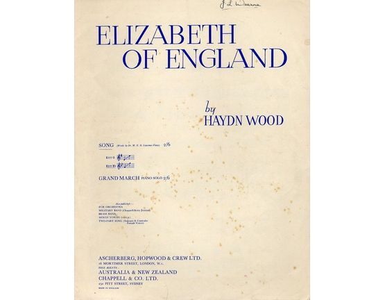 7809 | Elizabeth of England - Song  - In the key of B flat major