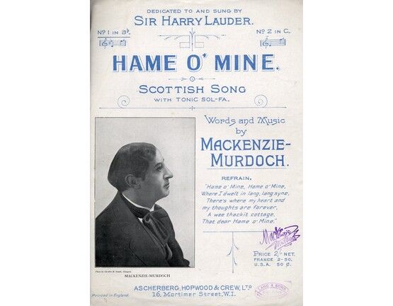 7809 | Hame O' Mine - Scottish Song in the key of B flat Major for Low Voice - Sung by Sir Harry Lauder