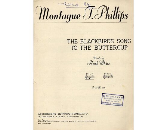 7809 | The Blackbirds Song to the Buttercup - In the Key of F Major for Lower Voice