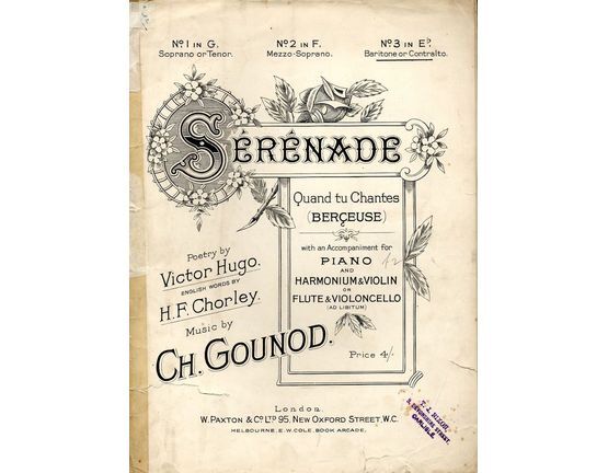 7814 | Serenade (Berceuse) - for Baritone or contralto from Popular songs with accompaniment of pianoforte & violin or violoncello
