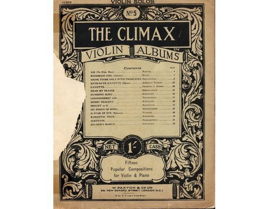 7814 | Violin Solos - The Climax Violin Albums No. 5 - Paxton edition No. 15365 - Fifteen Popular Compositions for Violin and Piano