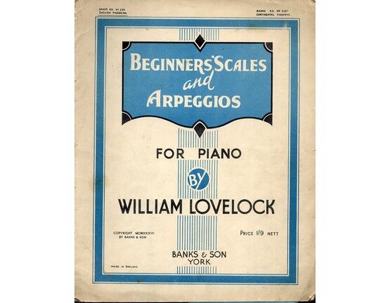 7817 | Beginners Scales and Arpeggios for piano - Banks Edition No. 225a Continental fingering