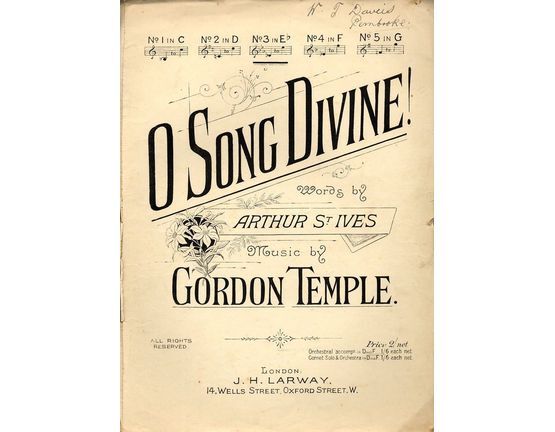 7818 | O Song Divine - Song in the key of E flat major for medium voice