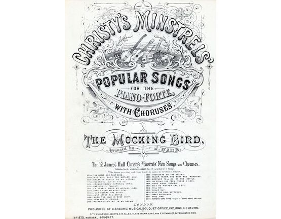 7842 | Christy's Minstrels' Popular Songs for Piano - The Mocking Bird - Musical Bouquet No. 1670