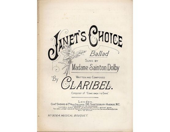 7842 | Janet's Choice - Ballad as sung by Madame Sainton Dolby - Musical Bouquet No. 9064
