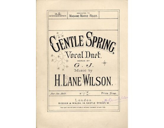 7853 | Gentle Spring - In the key of D major for Soprano and Contralto Voice - Vocal Duet