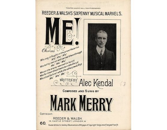 7853 | Me! - As sung by Mark Merry - Reeder & Walsh's Sixpenny Musical Marvels Series No. 60