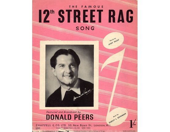 7857 | 12th Street Rag - Song - For Piano and Voice with Guitar chord symbols - Featured and Broadcast by Donald Peers