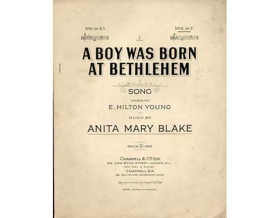 7857 | A boy was born at Bethlehem - Song - No. 2 in key of F major -For Piano and Voice