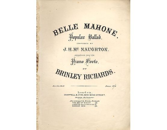 7857 | Belle Mahone - Popular Ballad - Arranged for Pianoforte