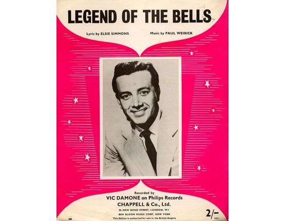 7857 | Legend of the Bells - Recorded by Vic Damone on Philips Records - For Piano and Voice with Ukulele chord symbols