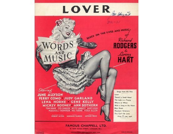 7857 | Lover - Song from "Words and Music" - Based on the Lives and Music of Richard Rodgers and Lorenz Hart