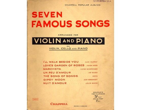 7857 | Seven Famous Songs - Arranged for Violin and Piano or Violin, Cello and Piano - Chappell Popular Albums No. 0642
