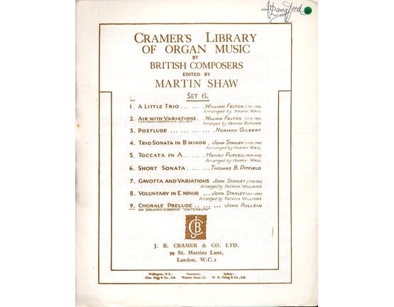 7862 | Chorale Prelude For Organ - on Orlando Gibbons' "Canteburry"  Cramer's Library of Organ Music by British  Composers  - Edited by Martin Shaw - Set 6 - No. 9