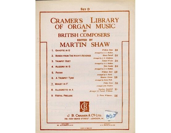 7862 | Cramer's Library of Organ Music by British Composers - Minuet in F Major - Edited by Martin Shaw - Set 9