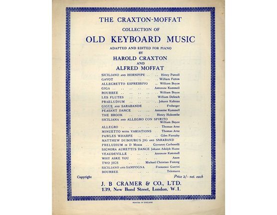 7862 | Gigue and Sarabande - The Craxton-Moffat collection of Old Keyboard Music adapted and edited for Piano