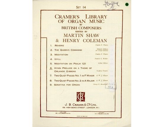 7862 | Hymn Prelude on a Theme of Orlando Gibbons - Cramer's Library of Organ Music by British Composers - Set 14