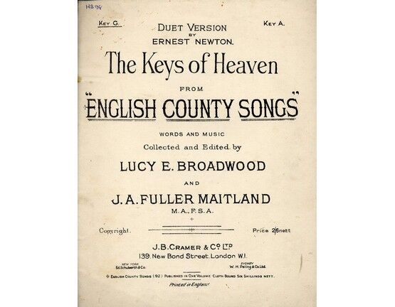 7862 | The Keys of Heaven - Vocal Duet From "English County Songs" - Key G major
