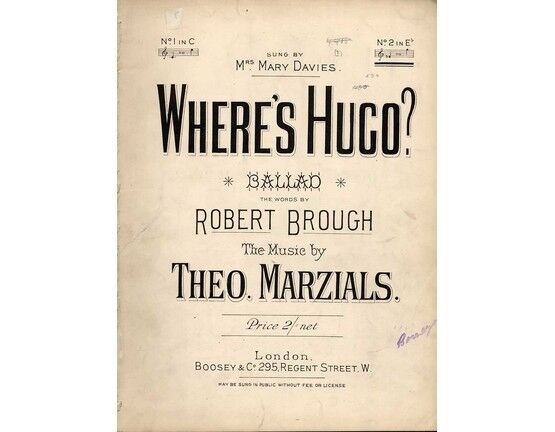 7863 | Where's Hugo? - Ballad in the Key of E flat Major - For High Voice, with Piano accompaniment