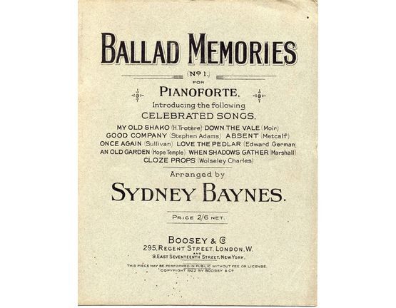 7864 | Ballad Memories No. 1 - Celebrated Songs For Pianoforte