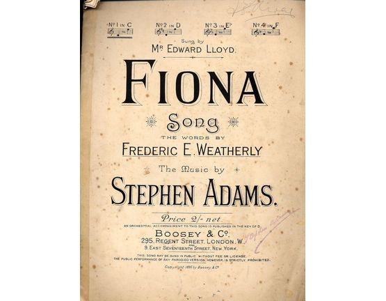 7864 | Fiona - Song in the Key of C Major - For low voice - Sung originally by Mr. Edward Lloyd