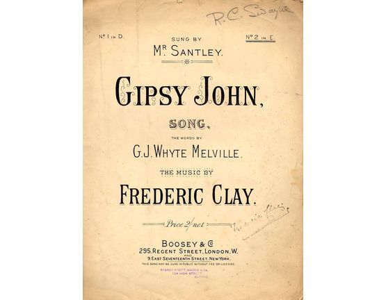 7864 | Gipsy John. Key of E major for higher voice -  Sung by Mr. Santley