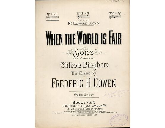 7864 | When the World is Fair - Song in the Key of F Major for Low Voice - Sung by Edward Lloyd