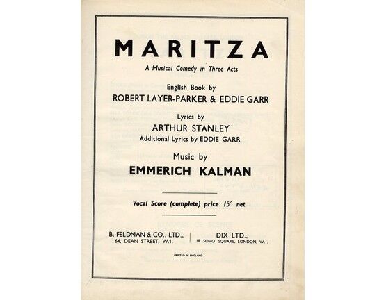 7871 | Maritza - A Musical Comedy in 3 Acts - Vocal Score