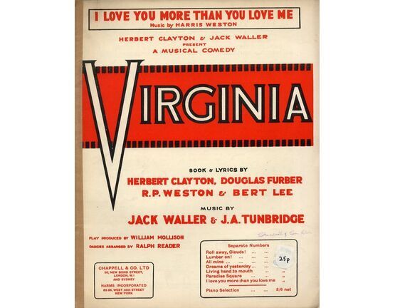 7872 | I Love you More Than you Love me  - Song From the Musical Comedy "Virginia"