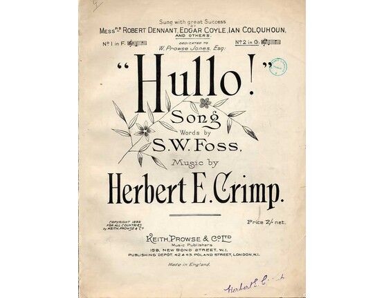7883 | Hullo - Sung with Great Success by Robert Dennant - Edgar Coyle - Ian Colquhoun