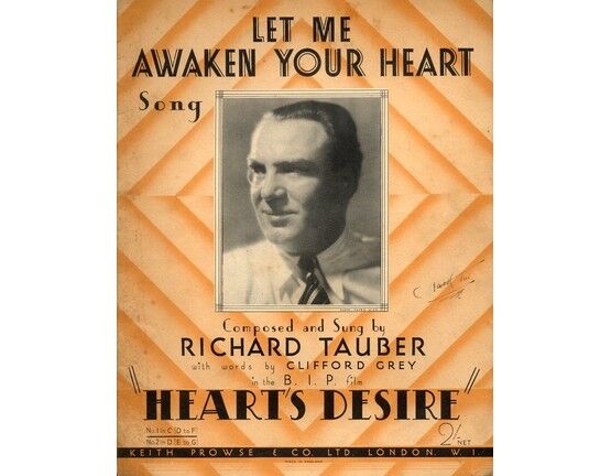 7883 | Let Me Awaken Your Heart - Richard Tauber in "Heart's Desire"  - In the key of C major (D to F)