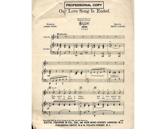 7883 | Our Love song is Ended - For Piano and Voice with Banjulele Banjo and Ukulele chord symbols - Professional Copy