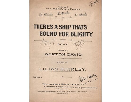 7885 | There's a Ship that's Bound for Blighty - Song in the key of E flat major for low voice