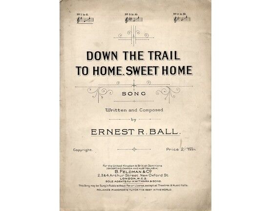 7888 | Down the Trail to Home Sweet Home - Song in the key of G major for low voice