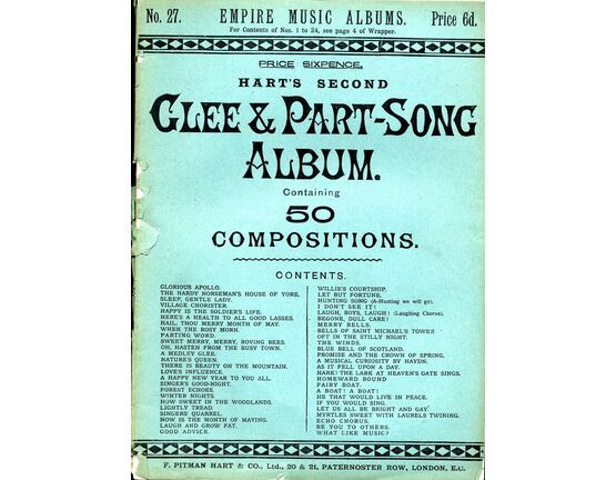 7893 | Hart's Second Glee & Part Song Album - 50 Compositions (not full versions) - Empire Music Albums Series No. 27