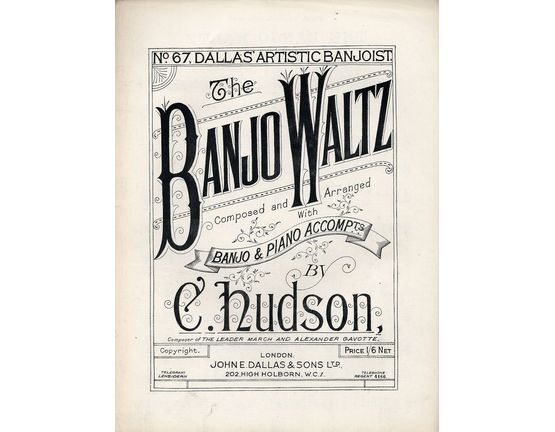 7913 | The Banjo Waltz - Solo Banjo with 2nd Banjo & Piano Accompaniments - No. 67, Dallas Artistic Banjoist